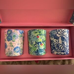 New in box Lilly Pulitzer Set of 3 Decorative Floral Scented Candle Votives